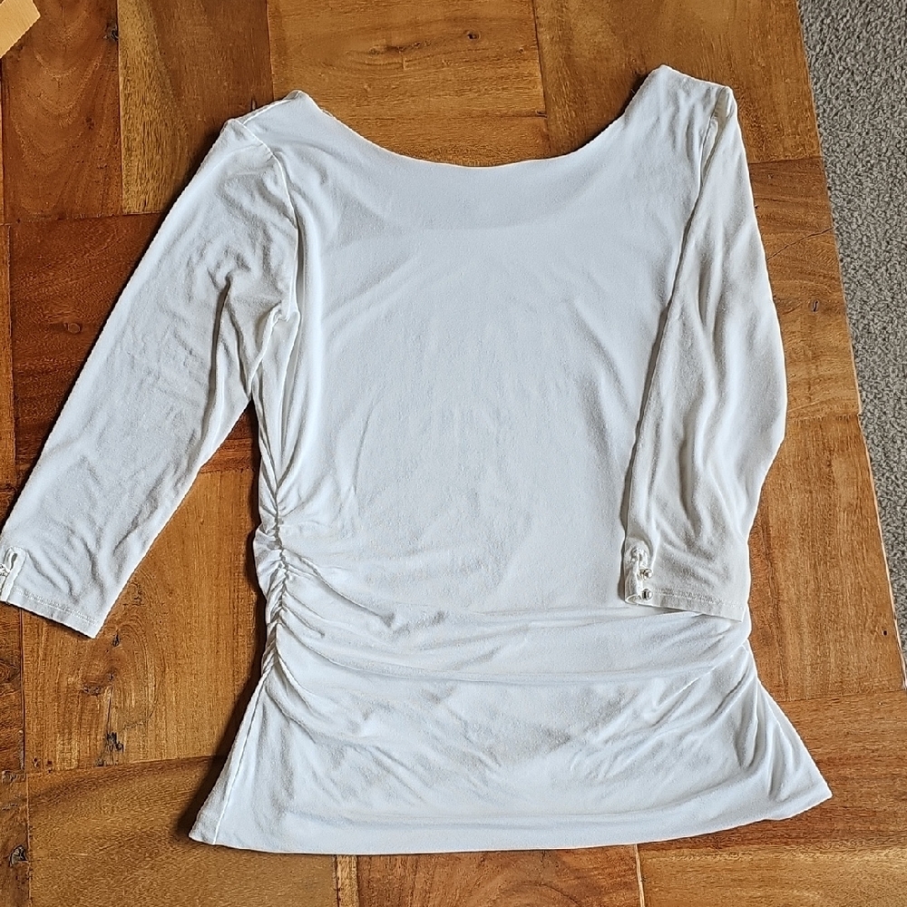 White Ruched 3/4 Sleeve Top (Lined)